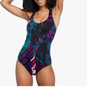 NWT~ ALL IN MOTION Women's Size S (4-6) Multicolor one piece Swimsuit Mesh Back